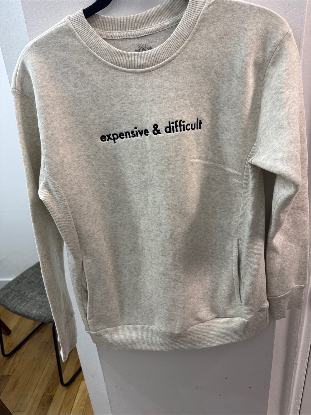 'expensive & difficult' Embroidered Crewneck Sweatshirt - Light Heather